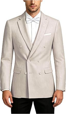 GRETERST Men Linen Blazer Slim Fit Notched Lapel Jacket Set for Formal Fashion Casual Wedding Summer Grooms Party Business