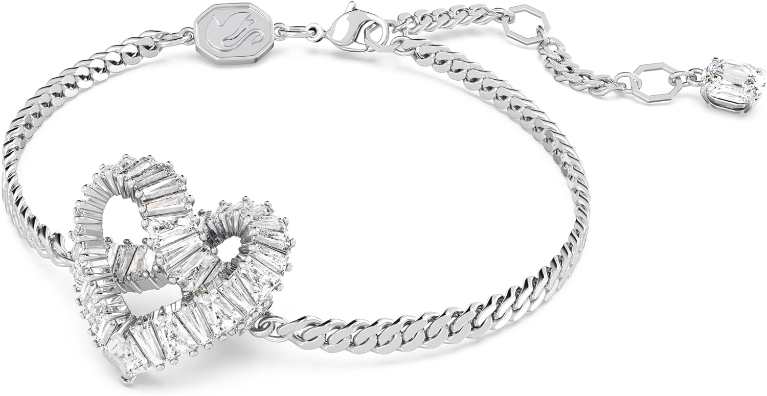 Swarovski Matrix Hoop Earrings, Bracelet, Heart, Baguette Cut Clear Crystals, Rhodium Finish
