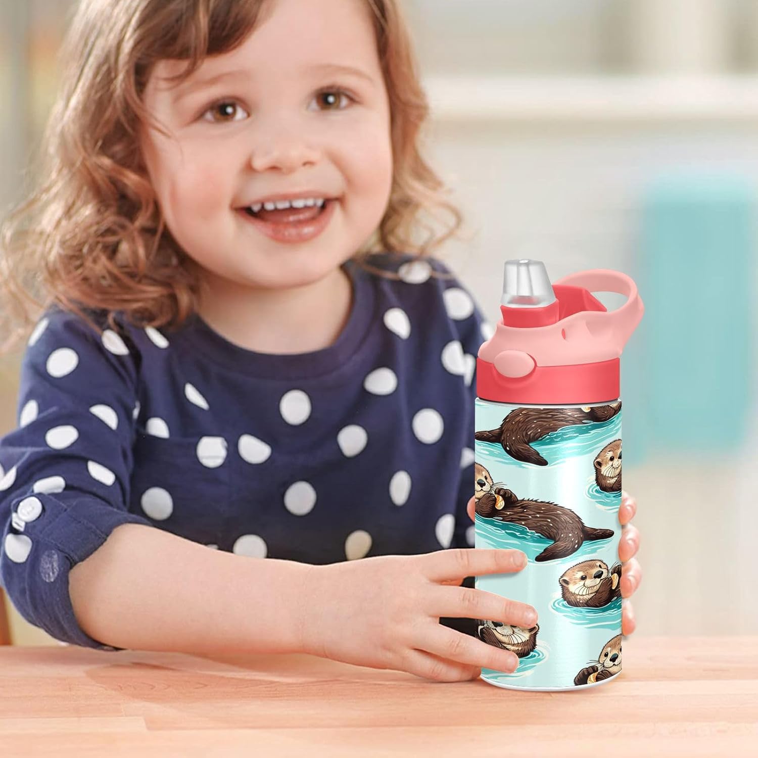 Sea Otters Kids Water Bottle, Insulated Stainless Steel Water Bottles with Straw Lid, 12 oz BPA-Free Leakproof Duck Mouth Tumbler for Boys Girls - Image 7