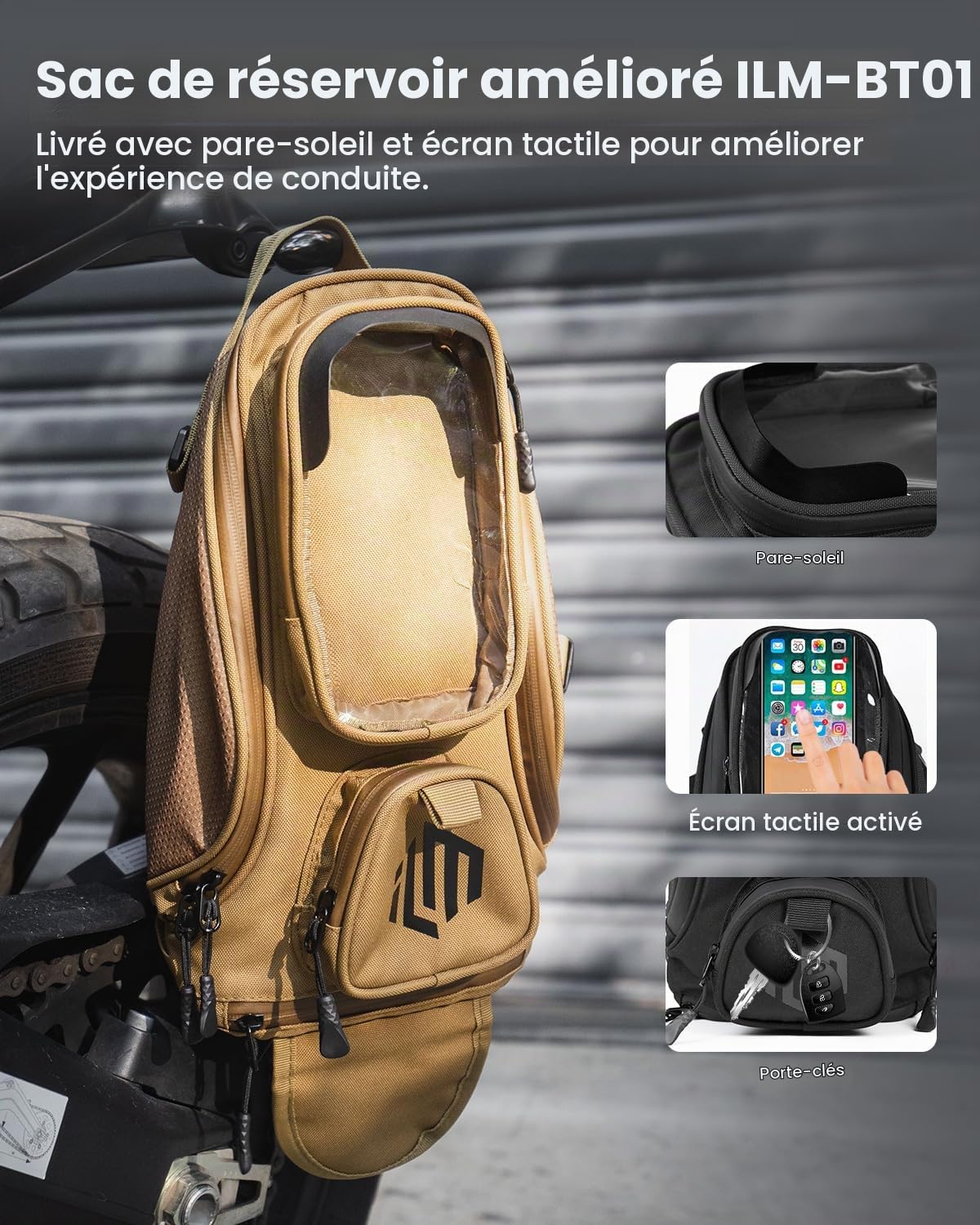 ILM Sacoche de Réservoir Moto-Oxford Saddle Marron Tank Bags Moto avec Sac Magnétique Fort