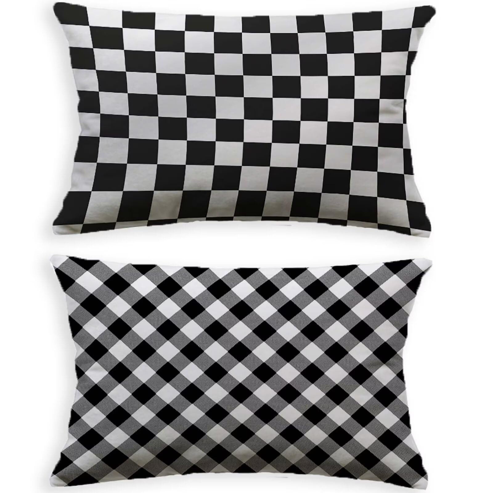Housse de coussin noir et blanc 40x70cm lot de 2 en velours