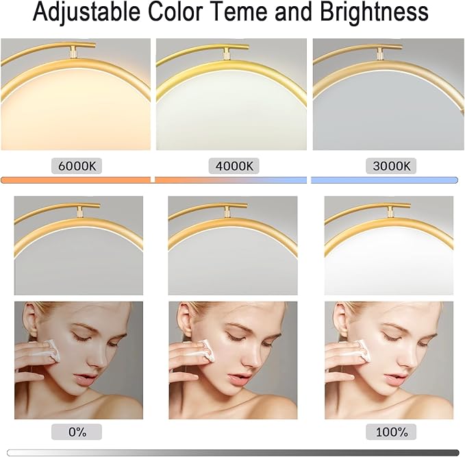 Loepxsd Lash Light Esthetician Lamp for Lash Extensions - LED Floor Lash Lamp Half Moon Ring Facial Light for Eyelash Tech with Pallets & Phone Holder Light for Tattoo Artists, Nail Tech X Gold photo 3