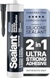 Hemway - Construction All-in-One Hybrid Polymer Sealant & Adhesive - Anthracite Grey | Waterproof & Paintable | 300 ml