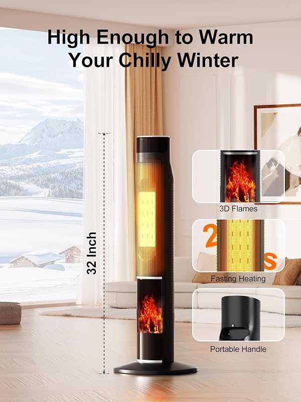 Uthfy 32IN Space Heater for Large Room,1500W Portable Electric Tower Heaters for Indoor Use,120° Oscillating PTC Ceramic Heater with 24H Timer,Thermostat,Remote,for Office Bedroom Home Living Room by Uthfy - Image 5
