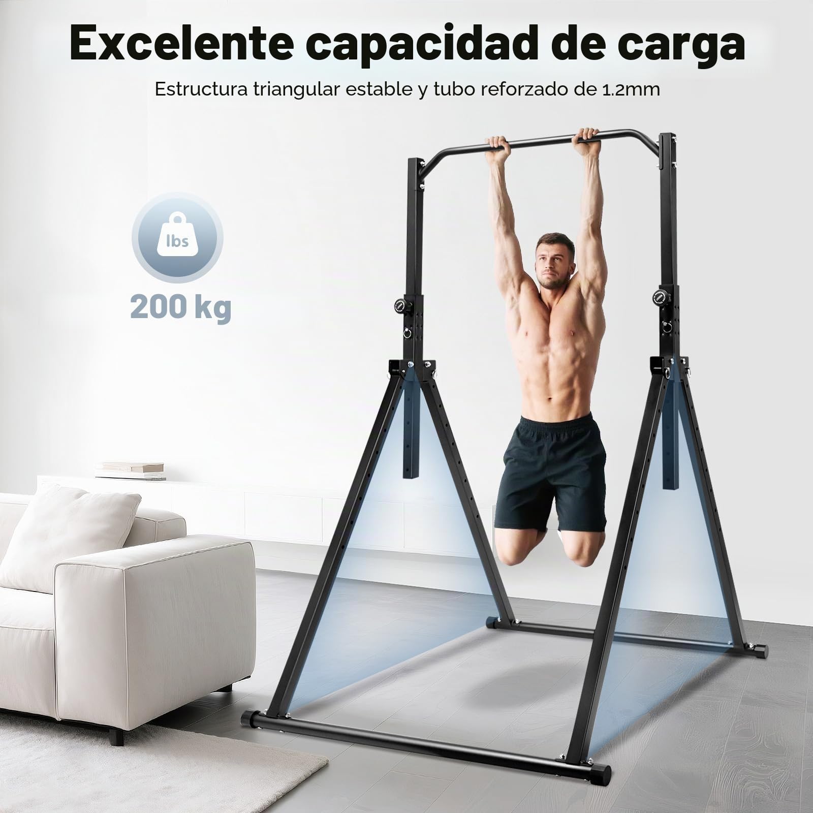Power Tower Dip Station, Soporte de barra de dominadas con altura regulable, Barra de dominadas plegable independiente, barras de entrenamiento, capacidad de carga 200 kg
