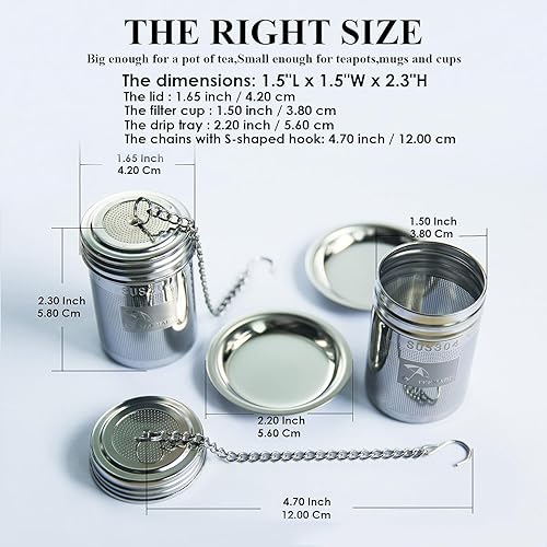 Miniatura 4 de Colador de bolas de té e infusor de cocina, colador de malla extra fina para té suelto, acero inoxidable 188 con gancho de cadena extendido y