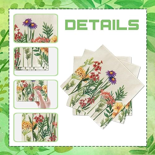 Miniatura 3 de Utobanh Paquete de 100 servilletas de papel, servilletas florales de acuarela con flores silvestres, papel decorativo desechable para baño, boda,