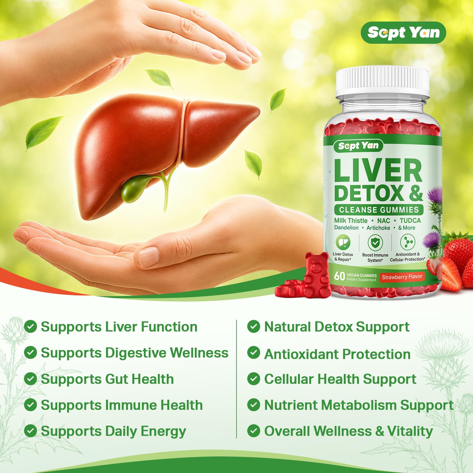 Liver Detox & Cleanse Gummies, Milk Thistle Supplement with TUDCA, NAC, Turmeric, Dandelion & Artichoke – Advanced Liver Support, Antioxidant & Immune Booster,Vegan Strawberry Flavor 60 Count — Amazon image 4
