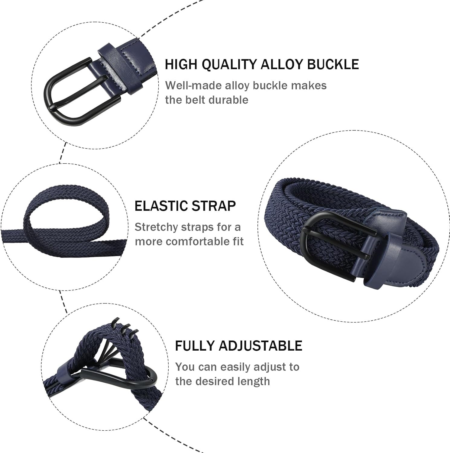 AWAYTR Boys Elastic Braided Belt - Black Pin Buckle Stretch Golf Baseball Belt for Boys and Girls Aged 4-12 Years - Image 2
