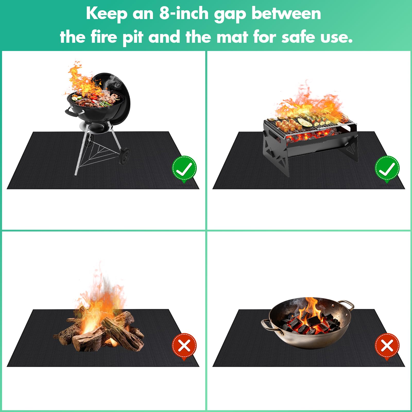 Antihaftbeschichtete wiederverwendbare Grillmatte, hitzebeständige Grillmatte für Outdoor-Grill, leicht zu reinigen, lebensmittelechtes Grillpad, 177,8 x 121,9 cm