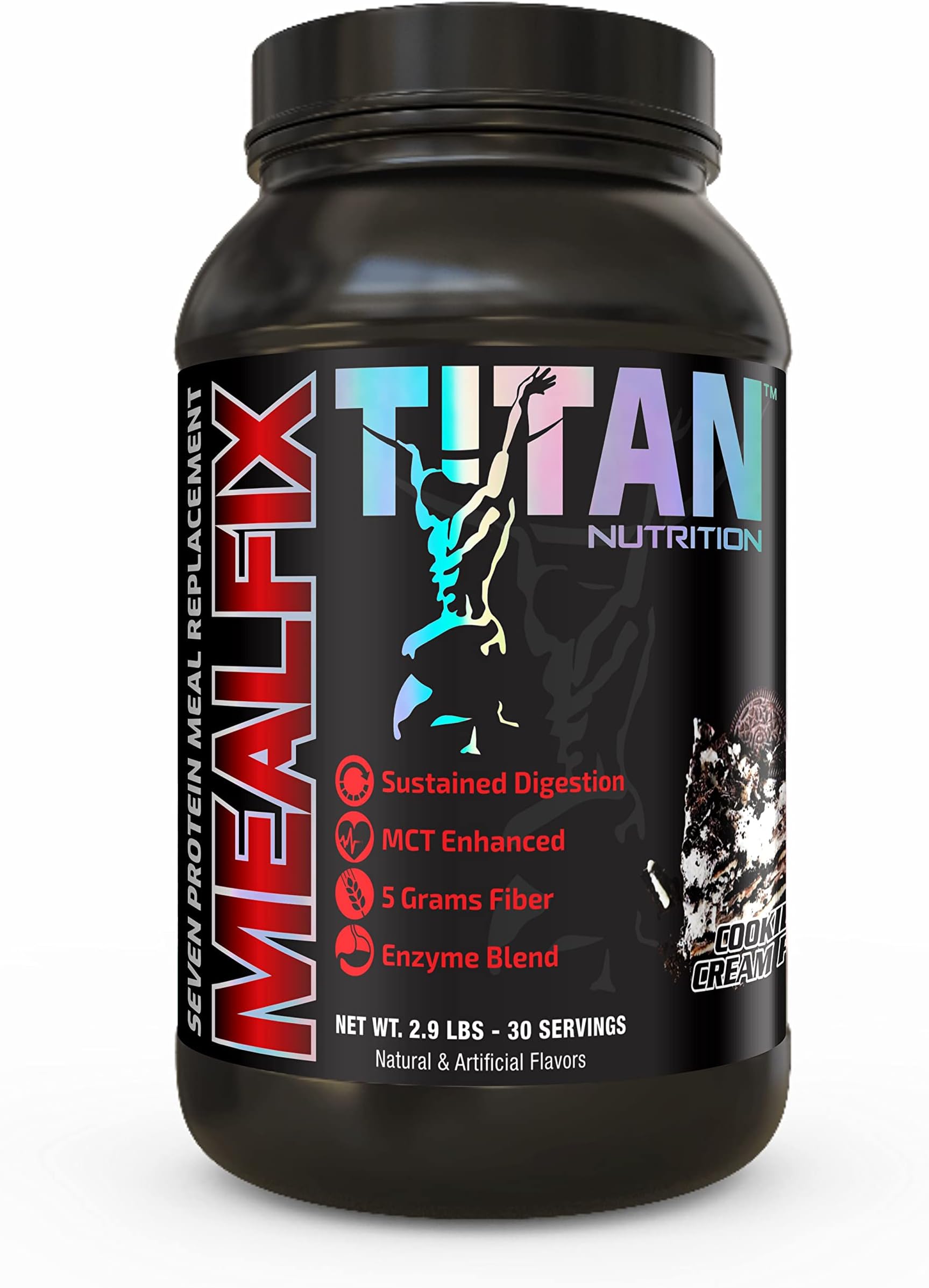 MealFix Meal Replacement Powder for Men & Women, 3 lbs - 24g of Protein Per Serving, Digestive Enzymes & MCT Oil - Gluten-Free - On-The-Go Provides Energy & Supports Muscle Mass - Cookie Cream Pie