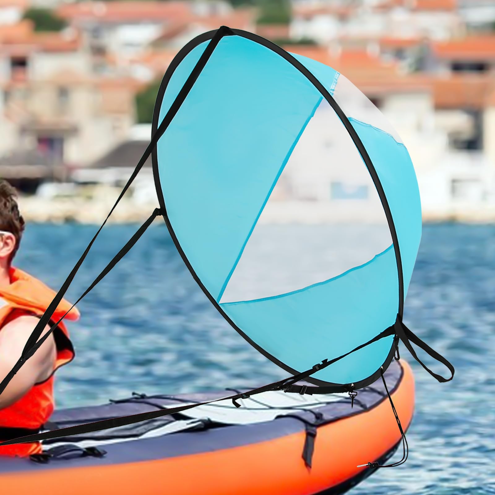 Paddle Board Segel | 108 cm Durchmesser | Aus Nylon & Fiberglas | Mit Sichtfenster & verstellbaren Gurten | Für SUP, Kajak & Kanu | Inkl. Tragetasche | Leicht & faltbar