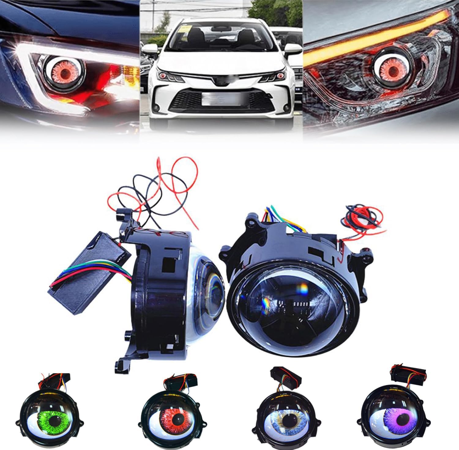 2pcs Devil Eyes Light for Cars,12V USB Devil Eye Headlight,LED Dynamic Devil Eye Car Lights for Car, Adjustable Eye Color Evil Eyes Light Lens,Auto Car Motorcycle Mini Projector Lens Lamp for Any Car