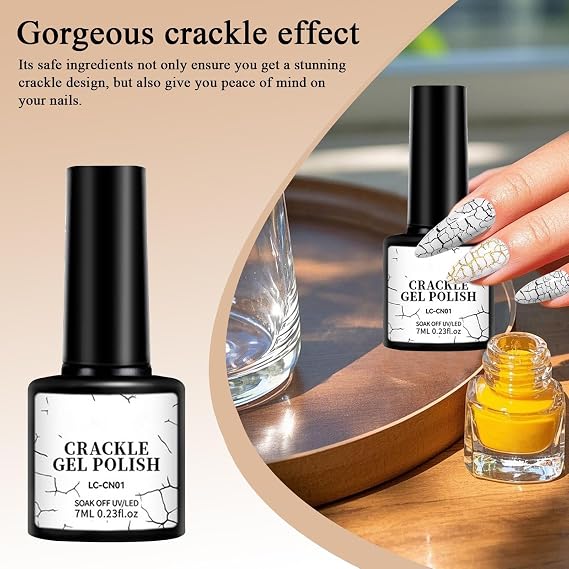 クール マニキュア - 7ml クラックル ジェル ワニス、光沢のあるマニキュア ペイント、長持ちするファッション ネイル アート |サロン、自宅、パーティー、休日、プロム、デート、美容用品、ギフトアイデア用の女の子用