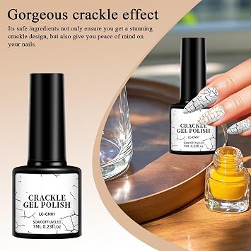 クール マニキュア - 7ml クラックル ジェル ワニス、光沢のあるマニキュア ペイント、長持ちするファッション ネイル アート |サロン、自宅、パーティー、休日、プロム、デート、美容用品、ギフトアイデア用の女の子用