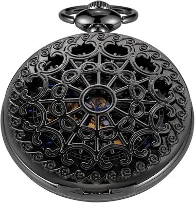 Classic Bronze/Black Mechanical Pocket Watches, Mechanical Vintage Bronze/Black Mechanical Pocket Watches Roman Numerals Black Dial Watches
