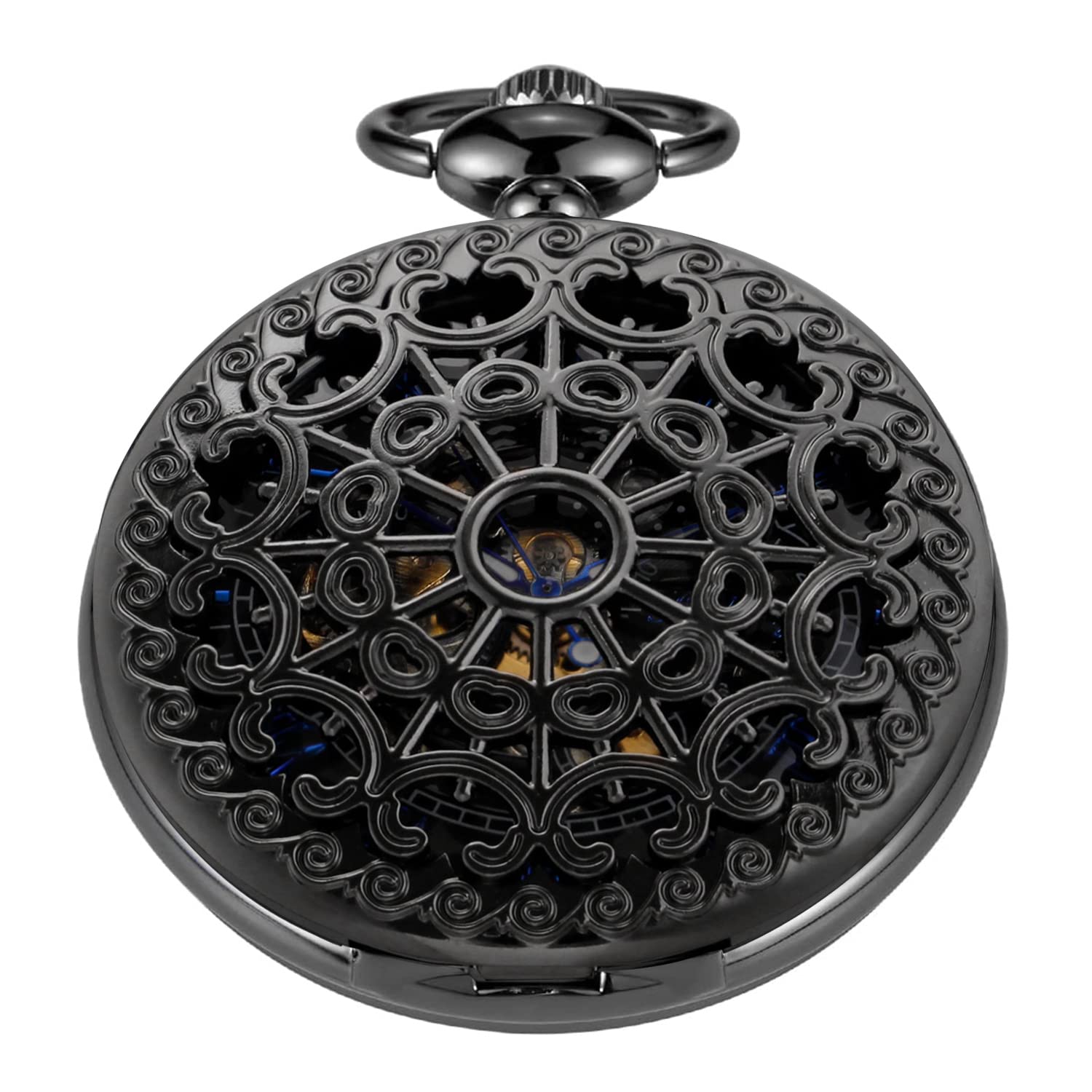 Classic Bronze/Black Mechanical Pocket Watches, Mechanical Vintage Bronze/Black Mechanical Pocket Watches Roman Numerals Black Dial Watches