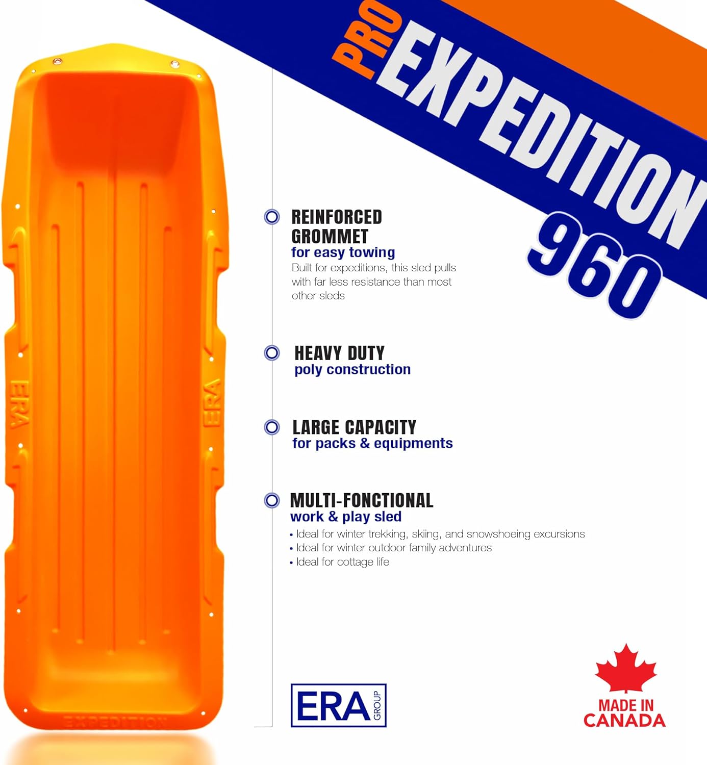 ERA Expedition Pro Utility Sled – Heavy Duty Sled for Hauling Equipment, Orange
