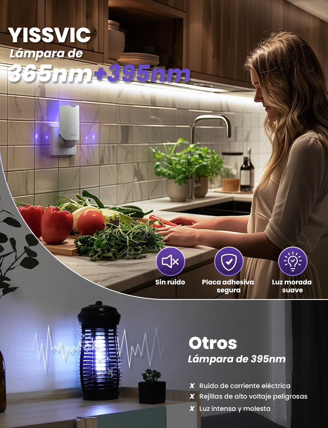 YISSVIC Pułapka na muchy 365 nm UV na komary, muszki owocówkowe, muszki do użytku wewnątrz pomieszczeń (1 urządzenie + 3 opakowania uzupełniające)