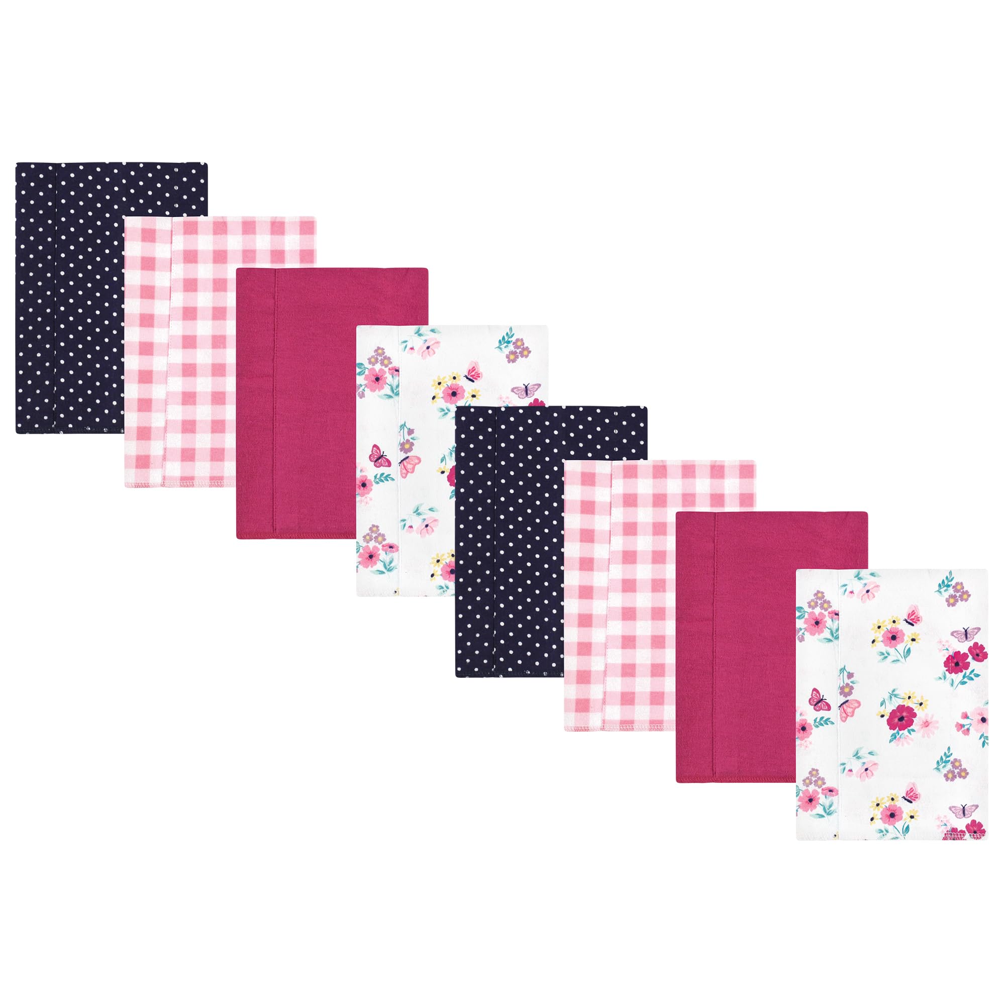 Hudson Baby Cotton Poly Flannel Burp Cloths Multipack, Butterfly Floral 8-Pack, One Size