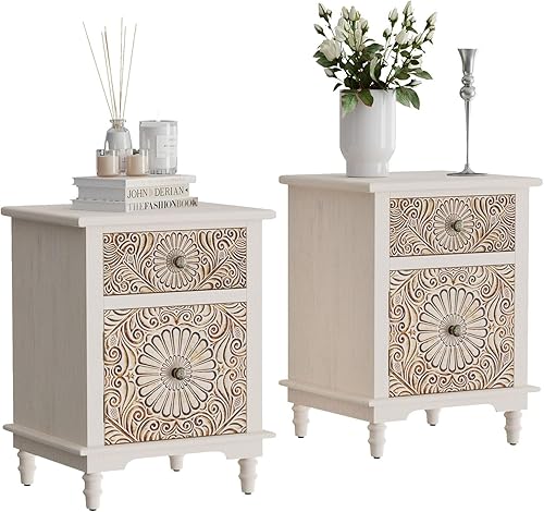 Miniatura 18 de HOMPUS - Juego de 2 mesitas de noche completamente ensambladas, juego de 2 mesitas de noche estilo granja con 2 cajones, mesa de noche de madera con