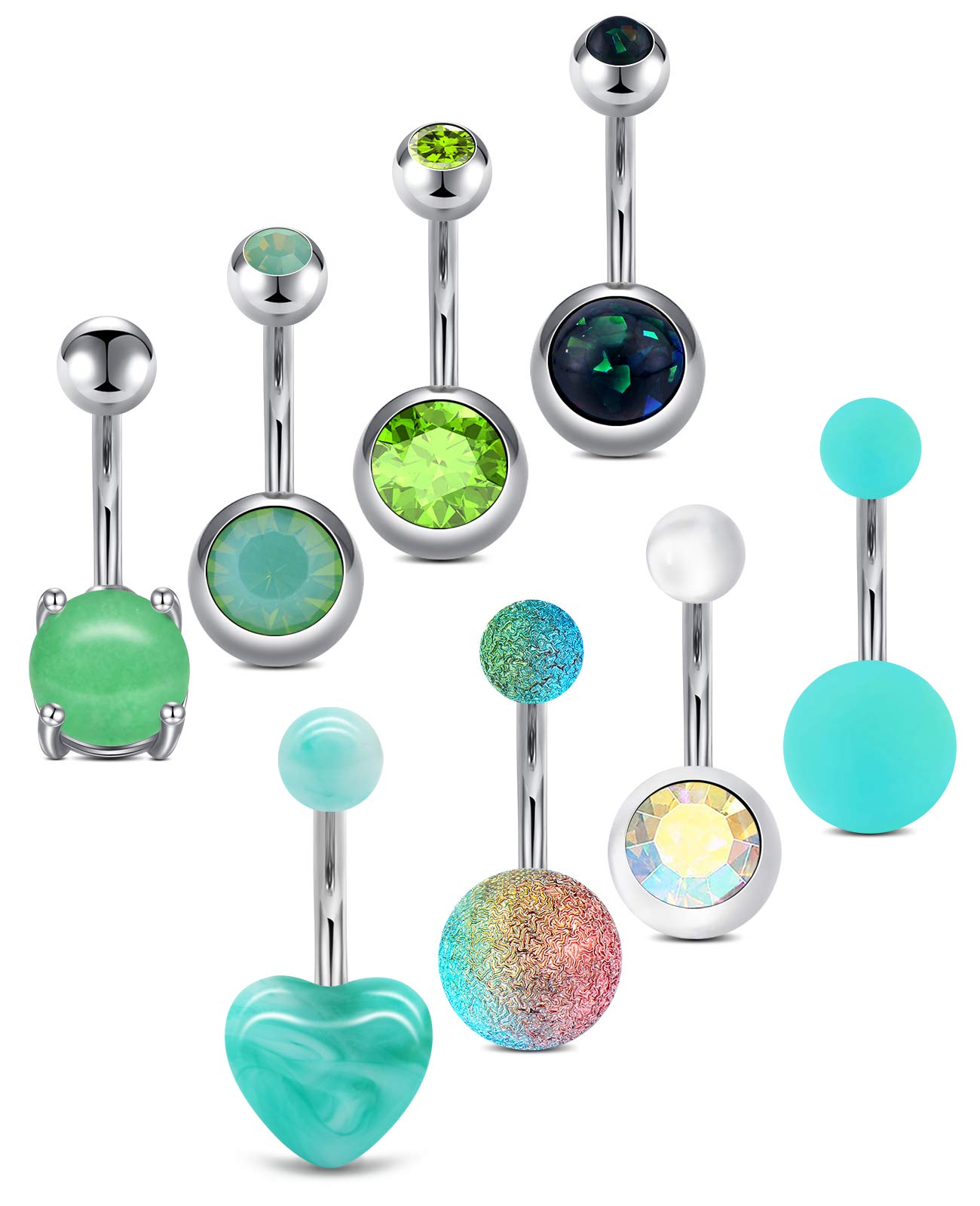 AceFun Piercing Ombligo Acero quirúrgico 14G Azul Verde Rosa Blanco Anillo Ombligo Banana Joyería del Cuerpo del Vientre para Mujere 10MM 6MM