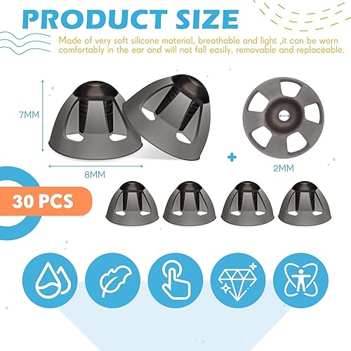 Miniatura 2 de Geiserailie 30 unidades de cúpulas para audífonos de 0.315 in de repuesto para audífonos abiertos, accesorios de audífonos de apertura media,