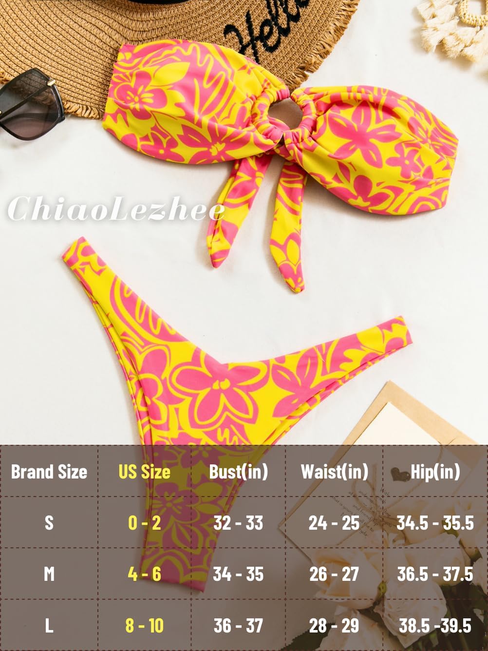 Women's Bandeau Tie-Back Bikini Sets, Cheeky Thong Swimsuits, Cute Floral Bathing Suit - Image 7