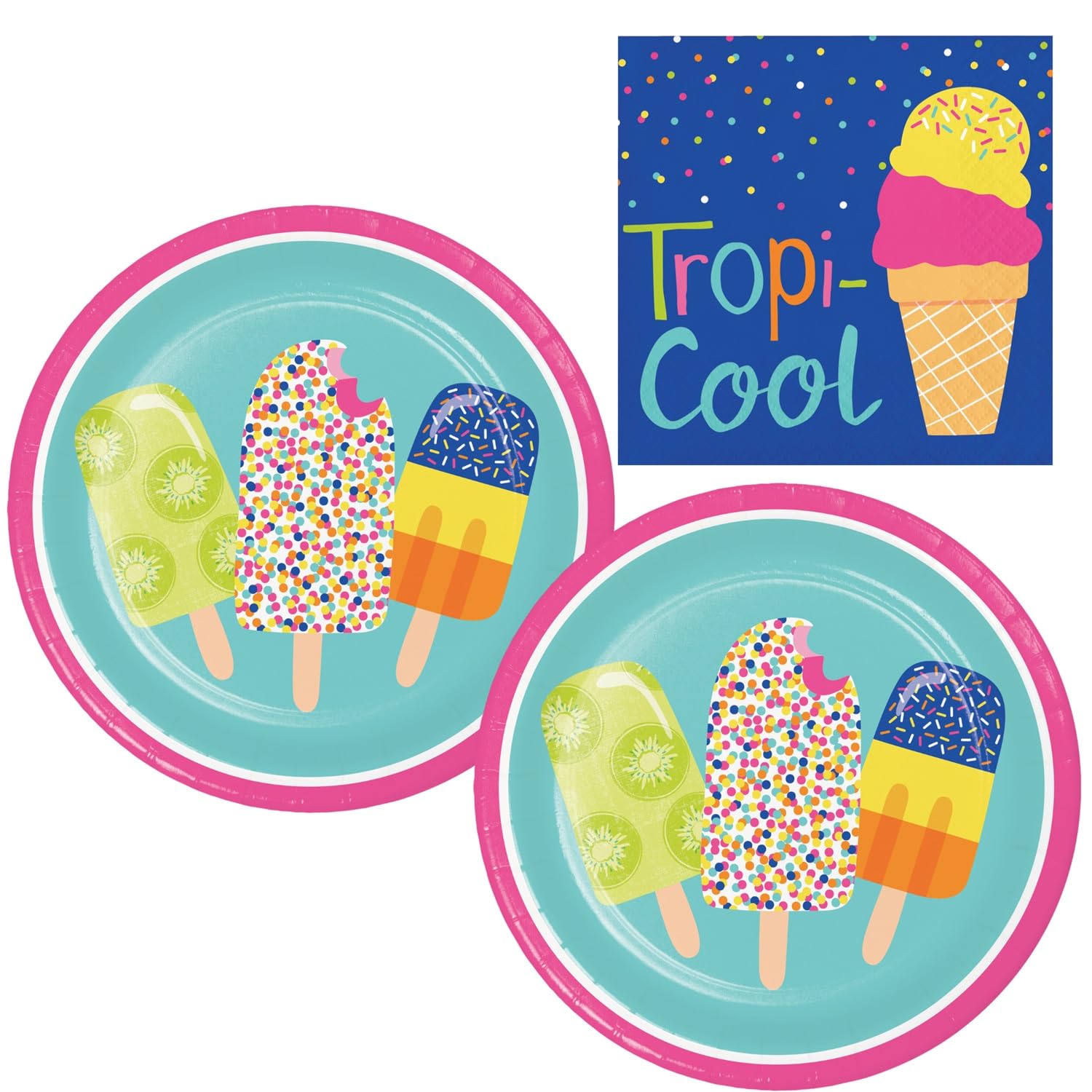 Summer Sweets Party Supplies | Bundle Includes Paper Dessert Plates and Beverage Napkins for 16 People | Birthday Party, Pool Party, Picnic, BBQ, Luau