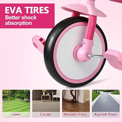 Miniatura 4 de Liberry Triciclo plegable para niños de 2, 3 y 4 años, triciclo para niños con asiento ajustable, cesta y serpentinas, juguete de 3 ruedas para