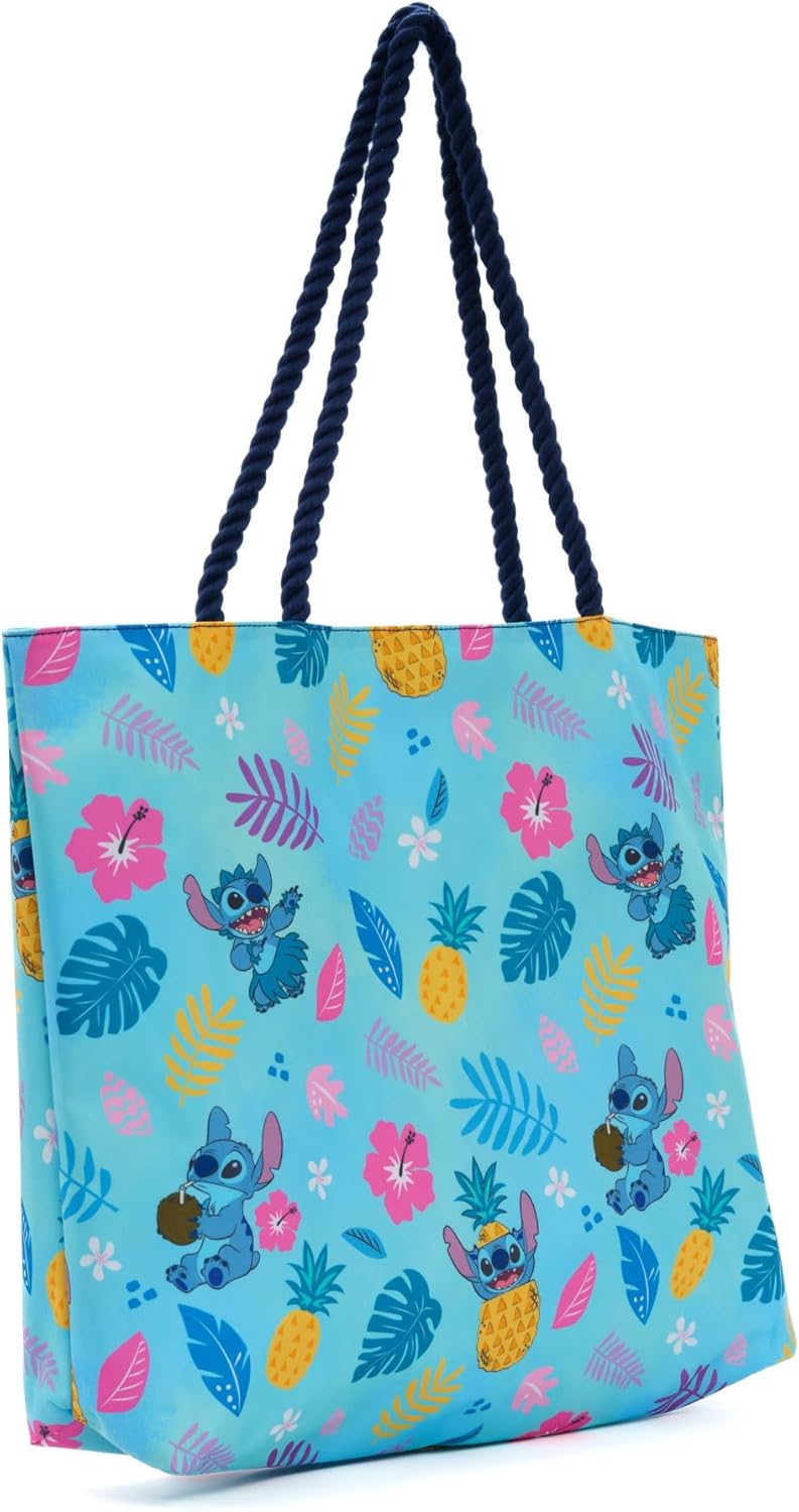 Disney Lilo & Stitch Tote Bag, Stitch Blue Hawaiian Print, Large Water-Resistant Canvas Purse, Beach Vacation Accessory Bag, Work Travel Carry-All for Women - Image 3