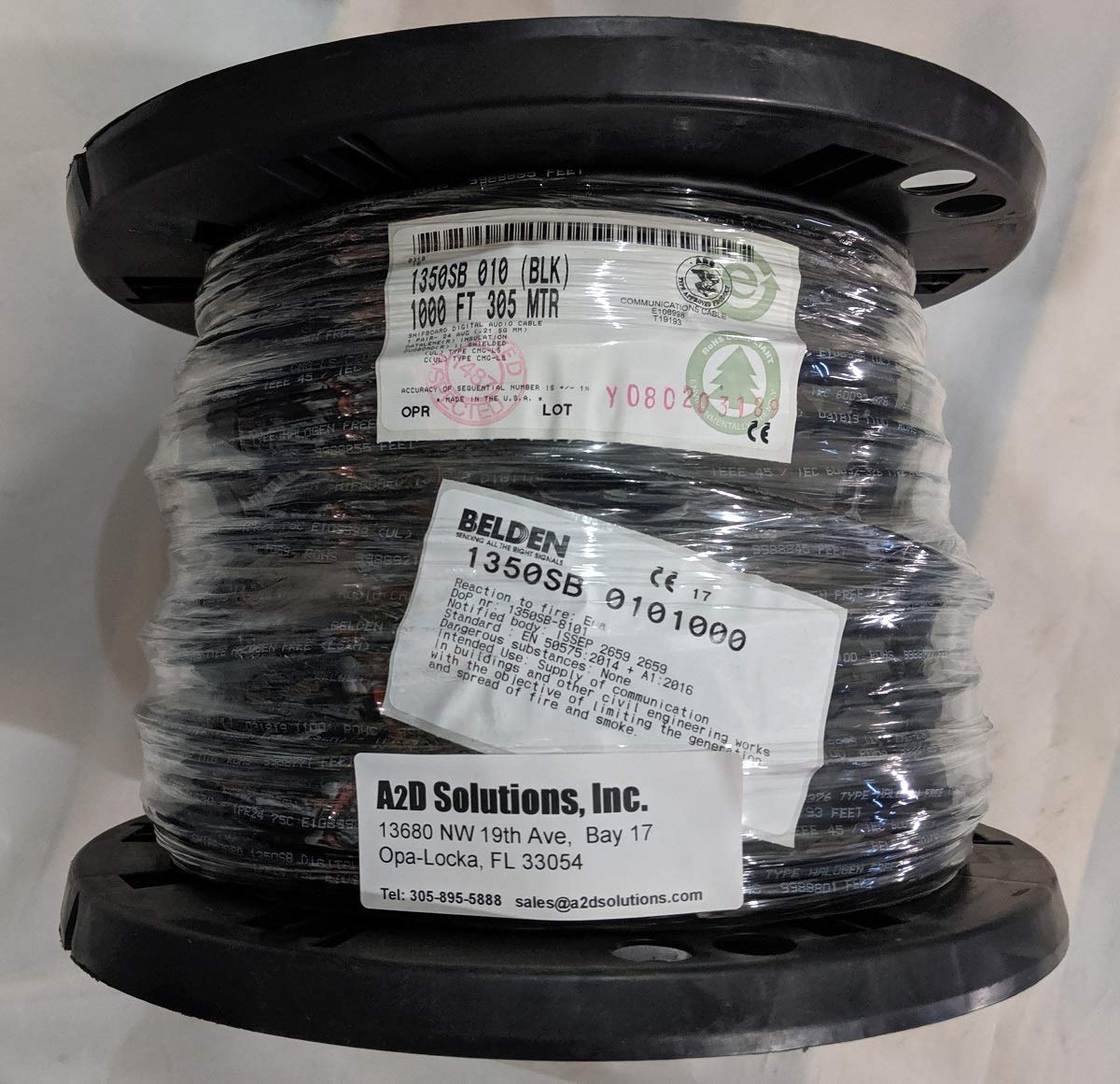 BELDEN 1350SB-0101000 Shipboard AES/EBU Digital Audio Cable 1 FS PR 24 AWG FHDP - 1,000 feet Black