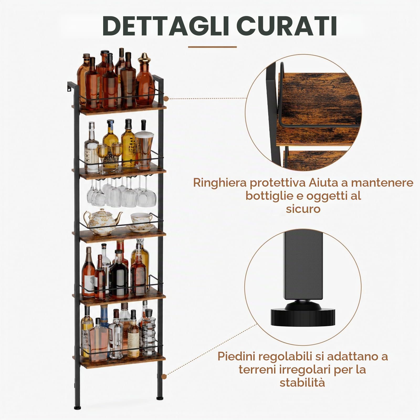 Yorbay Portabottiglie 5 Ripiani con LED: fino a 50 Bottiglie e 12 Bicchieri