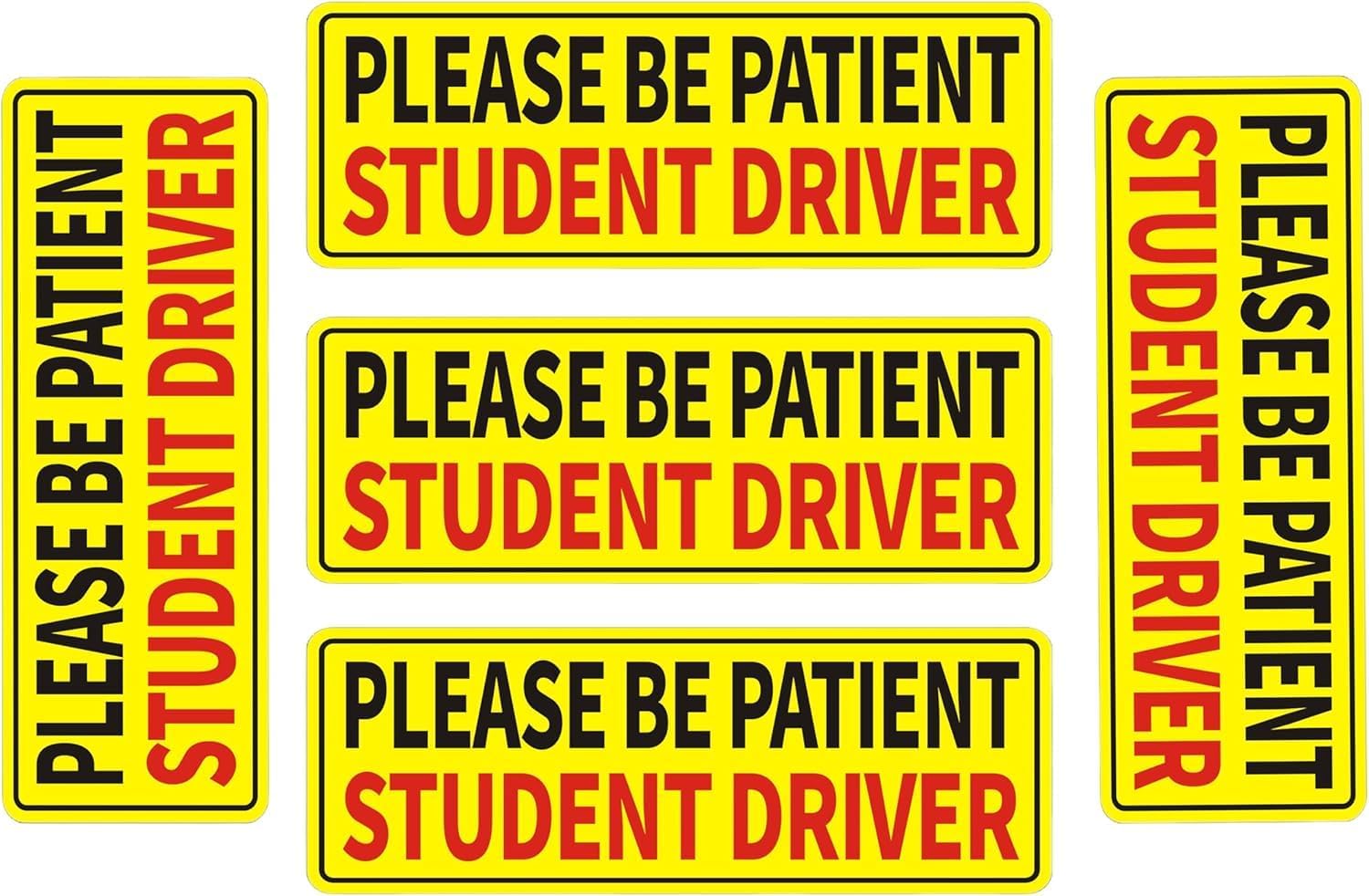 Non-Magnetic Student Driver Stickers - Removable Student Driver Stickers, Safe for Painting Removable Back Glue Works Better Than Magnetic Suitable for Plastic Bumpers and Windows 5pcs