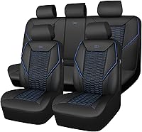 Vista 27 de CAR PASS Juego completo de fundas para asientos de coche de malla de espuma 3D de cuero, fundas para asientos de coche de malla transpirable