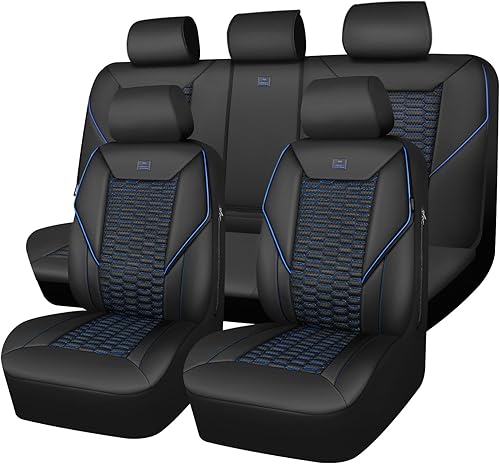 Miniatura 27 de CAR PASS Juego completo de fundas para asientos de coche de malla de espuma 3D de cuero, fundas para asientos de coche de malla transpirable de todo