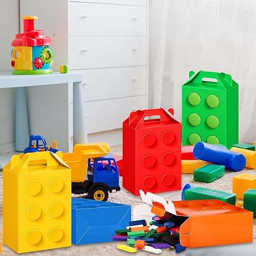 Miniatura 6 de Liliful 30 unidades de bloques de construcción, cajas de recuerdos de fiesta, colores de ladrillo de construcción, bolsas de regalo con asa, cajas