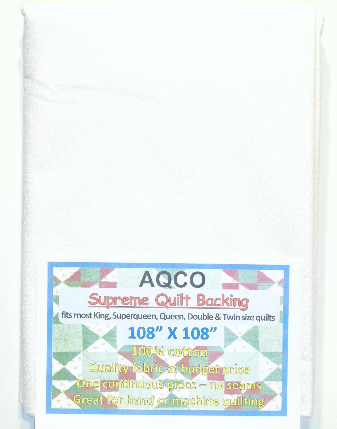 Supreme Quilt Backing, King, Seamless, from AQCO, Random White on White, 108"x108"