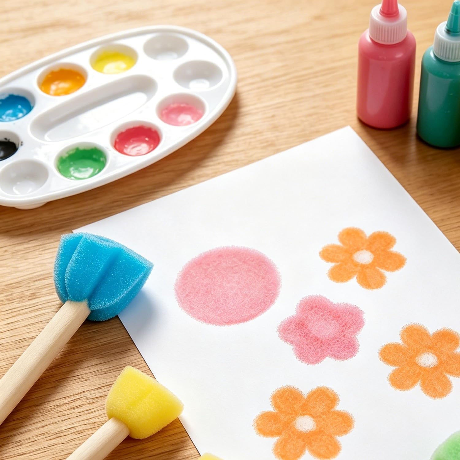 40 Pcs Round Flower Paint Sponges Set, Sponge Brushes for Painting, Sponge Paint Brushes for Acrylic Painting, Wooden Handle Craft Sponges for DIY, Crafts and Kids Arts