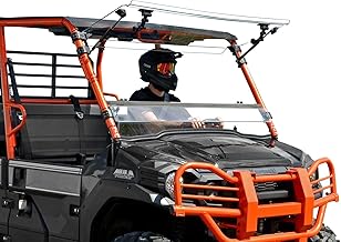 SuperATV Heavy Duty Flip Windshield Compatible With Kawasaki Mule Pro FXT FX DXT DX 2015+, Set to Vented, Closed Or Open, Made of 1/4" Scratch Resistant Polycarbonate 250x Stronger than Glass