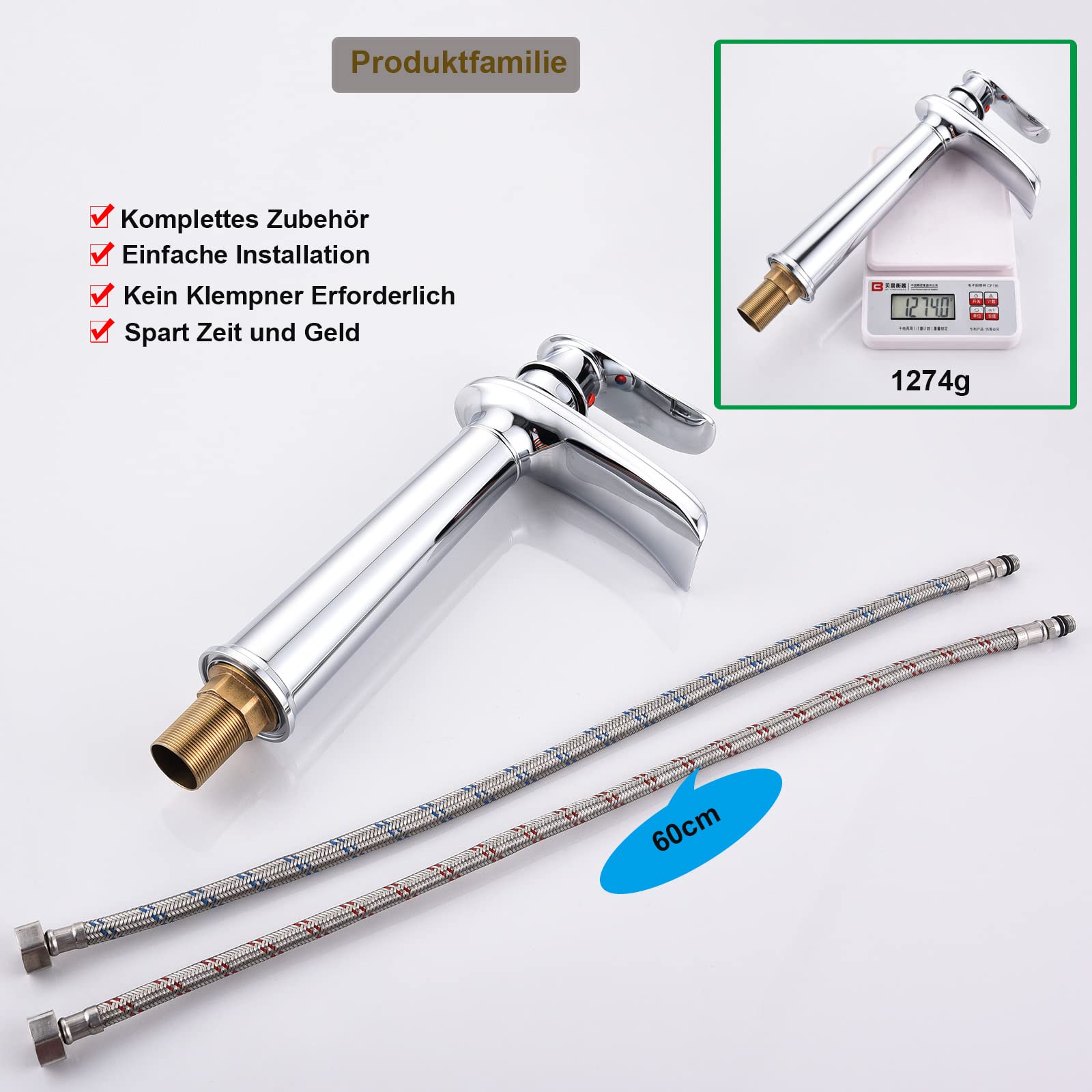 Waschtischarmatur Hoch Chrom, Wasserfall Wasserhahn Bad Retro, Waschbecken Armaturen Badezimmer, Badarmatur aufsatzwaschbecken Einhebel Mischbatterie Antik aus Messing