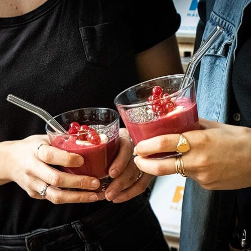 Miniatura 2 de Halm - Pajitas de vidrio  6 popotes cortos de 6 pulgadas doblados reutilizables + cepillo de limpieza sin plástico  Apto para lavavajillas