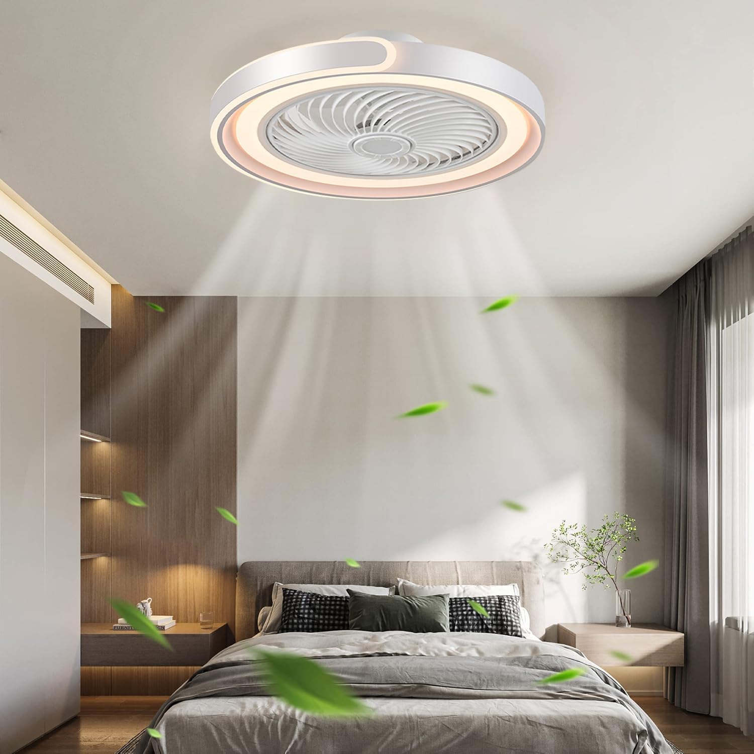 TYJY LED Leise Deckenventilator Mit Beleuchtung 70W Dimmbar Deckenleuchte Mit Ventilator Fernbedienung APP Timer 6-Gang Weiß