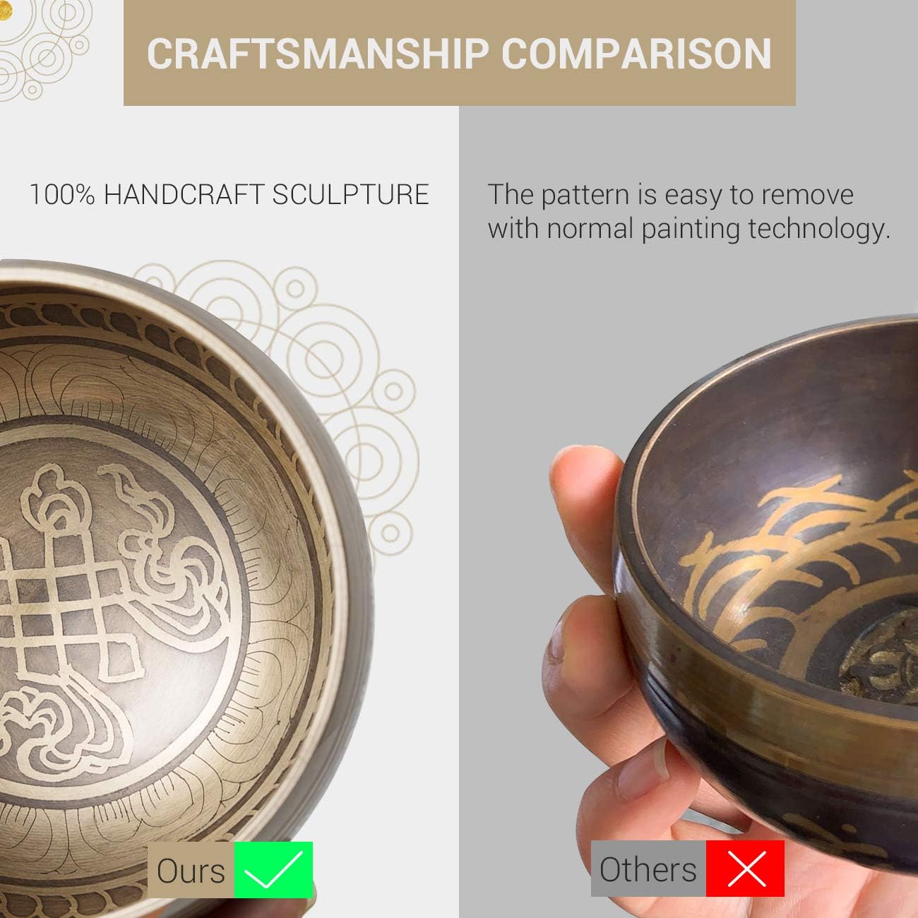 CAHAYA Tibetan Singing Bowls with Storage Bag, 2 Cushions and 1 Mallet 4.3inches Meditation Sound Bowl Handcrafted in Nepal for Yoga Healing Deep Relaxation etc.