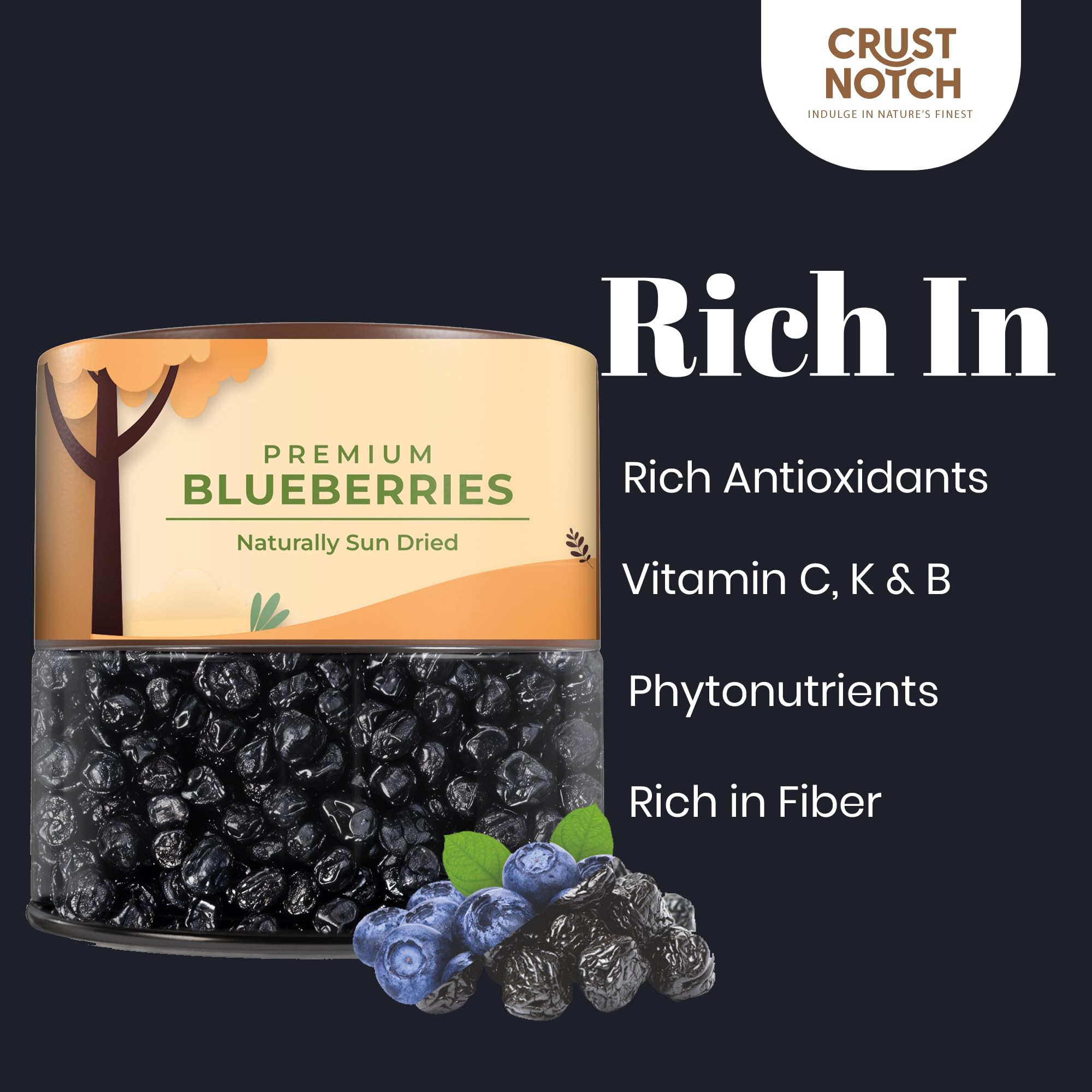 CrustNotch Blueberries -Finest Variety of Berries | Bursting with Flavor | Packed with Antioxidants | Healthy & Tasty Whole Dried Blueberries | Rich in Calcium & Vitamin K-250GM - Image 6 thumbnail