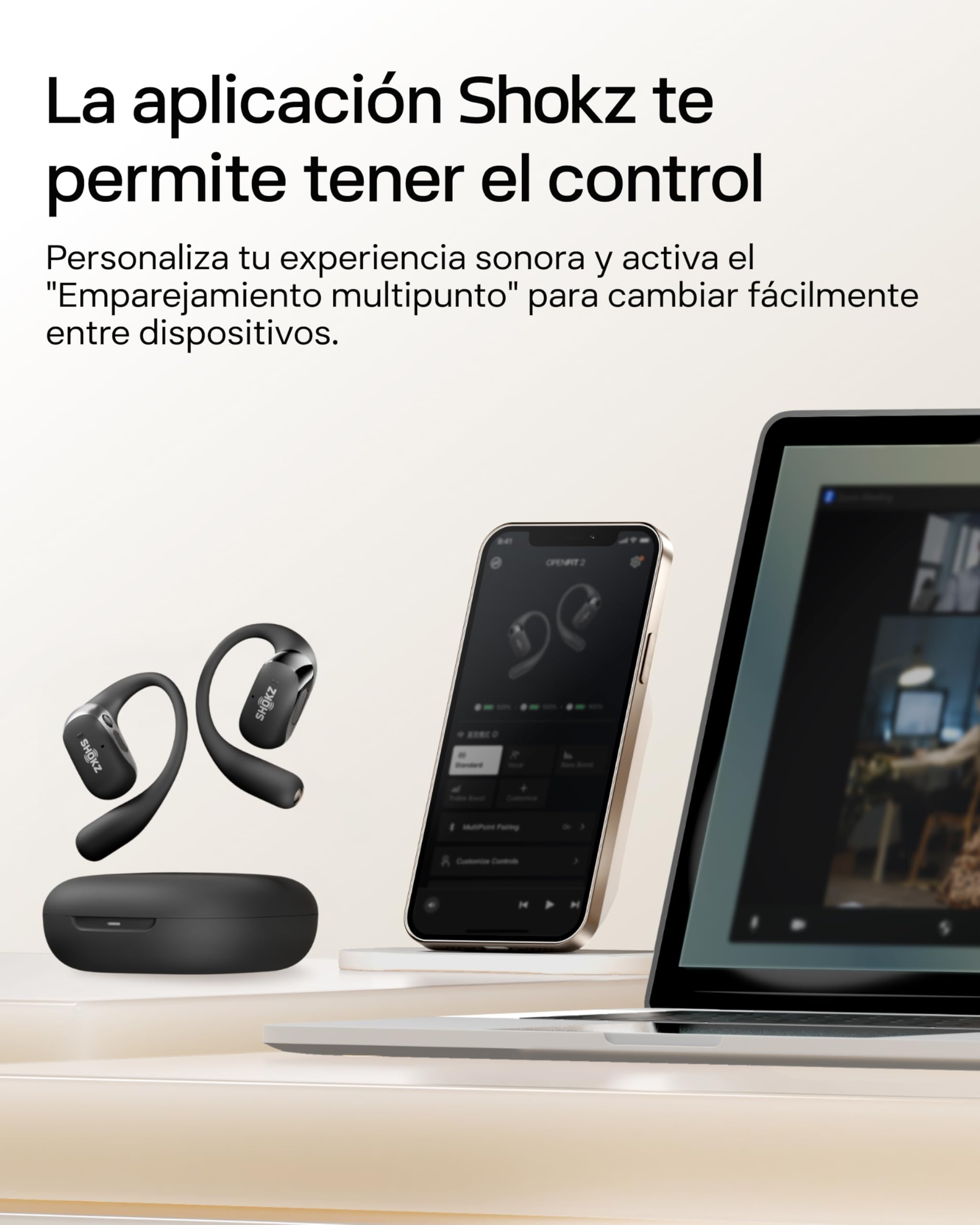 SHOKZ Auriculares Open-Ear OpenFit 2 Wireless Bluetooth, 48h Duración,Negro | Con micrófono | Auriculares de Gancho | Resistencia al Agua IP55 | Carga rápida | con Bolsa de Transporte