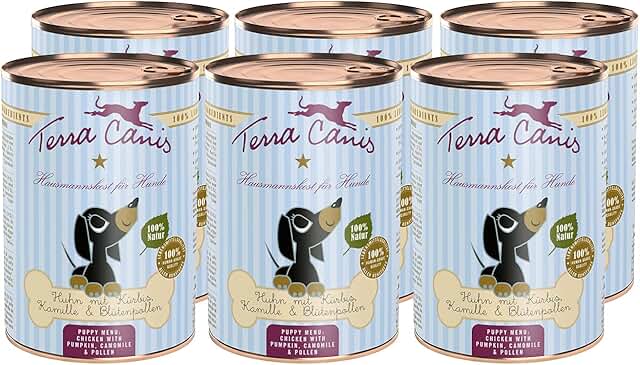 Terra Canis Huhn, Kürbis, Blütenpollen & Kamille - Welpen Nassfutter, 6x400g I Premium Hundefutter in 100% Lebensmittelqualität Aller Rohstoffe I Reichhaltig & gesund I Allergenarm & glutenfrei product image