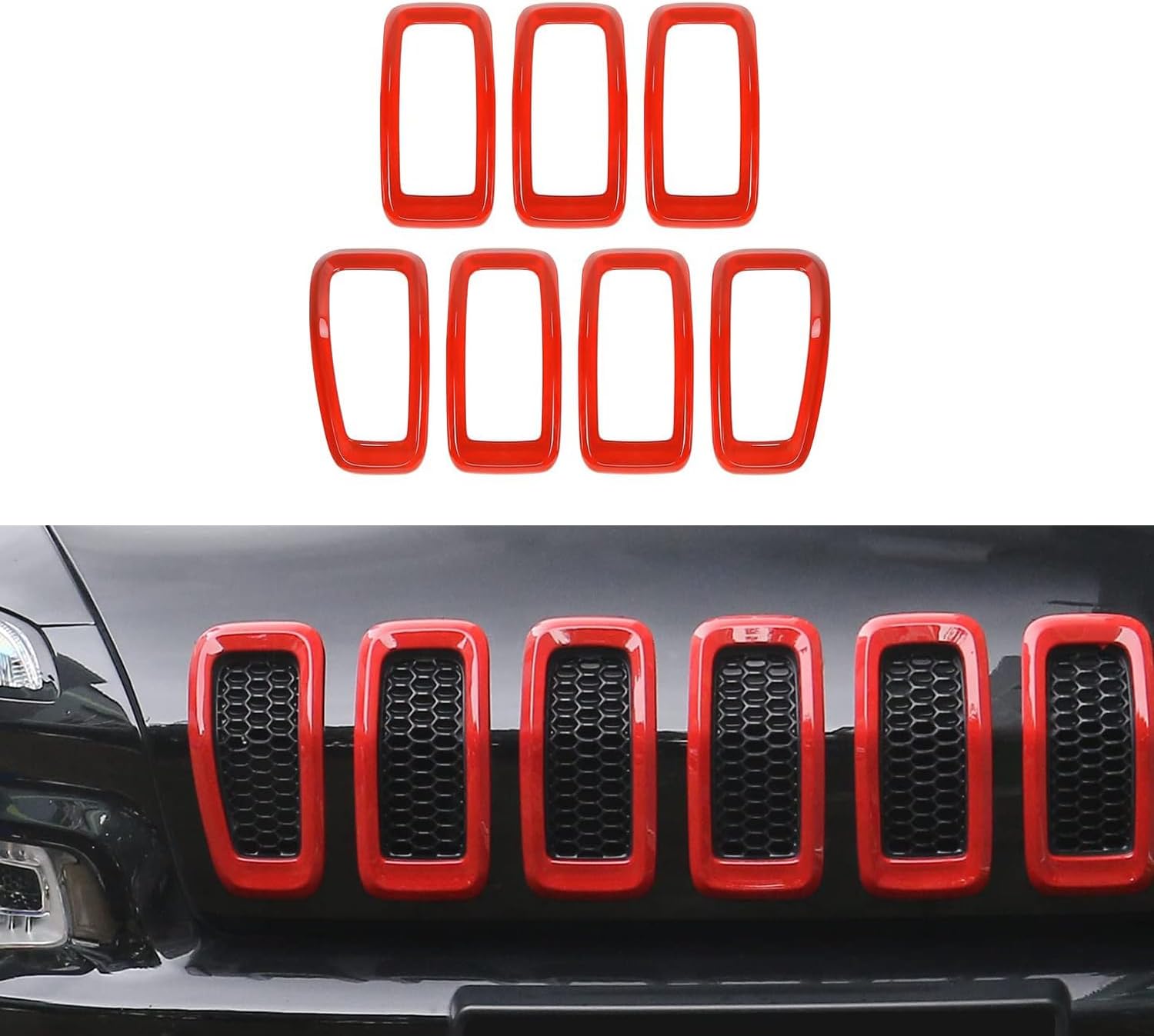 Front Grill Inserts Grille Cover Frame Trims for 2014-2018 Jeep Cherokee (red)