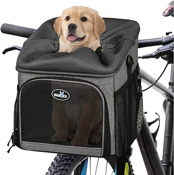 Lixada Bike Basket for Dogs Foldable Removable 12x10.2x13.8 with Rainproof Cover, Pet Bicycle Carrier Backpack Multfunctional Dog Pet Bike Carrier, Max Bearing Weight 12lbs
