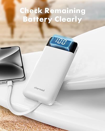 Vista 7 de Charmast Portable Charger with Built in Cables, Power Bank with Cords Wires, Slim 10000mAh Travel Battery Pack 6 Outputs 3 Inputs 3A Fast Charging